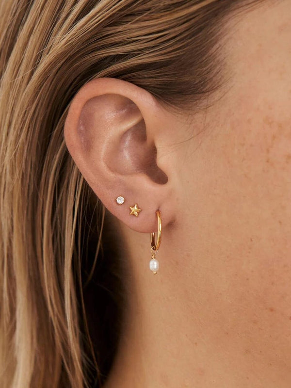 Dainty Pearl Hoops Gold EARRINGS MIDSUMMER STAR 