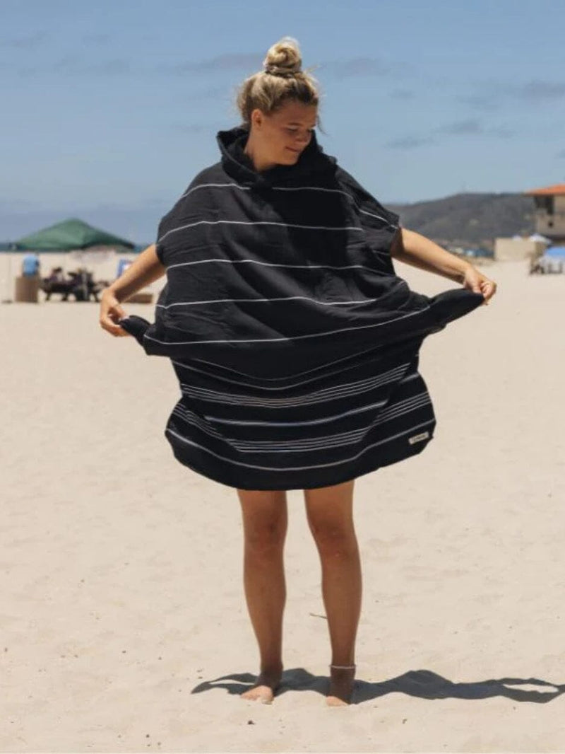 Classic Stripe Hooded Poncho - Black HOODED TOWEL SAND CLOUD 