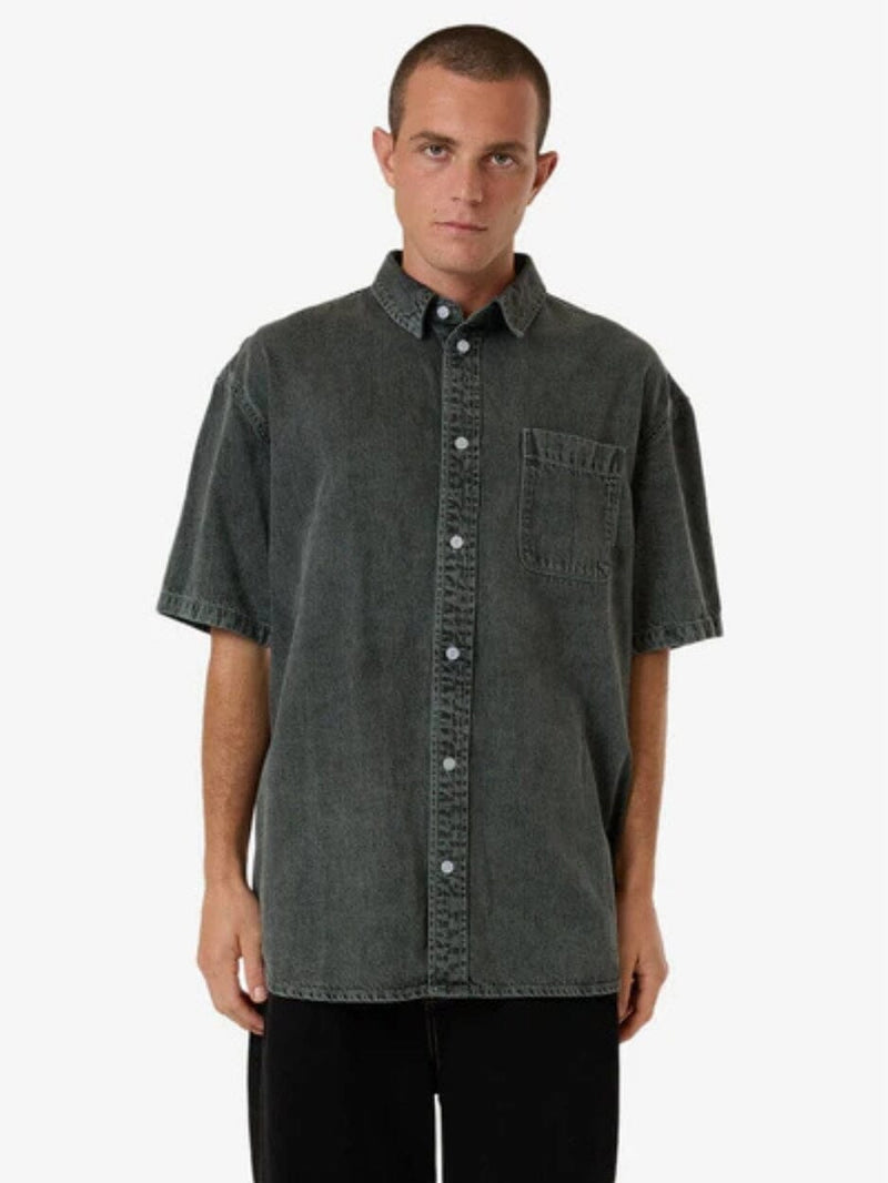 Canyon Oversize Short Sleeve Denim Shirt - Dark Forest BUTTON UP THRILLS 