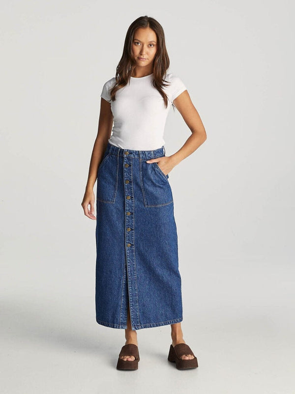 Button Through Maxi Skirt - Indigo Forever SKIRTS WRANGLER 