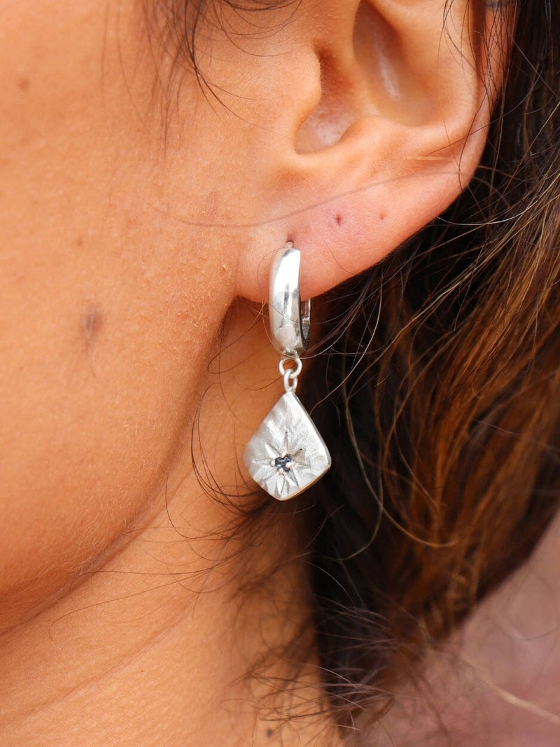 Sapphire Charm Silver Huggies EARRINGS TONIMAY 