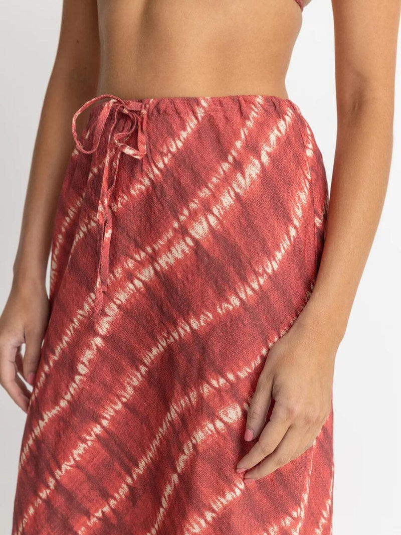 Sahara Tie Dye Bias Cut Maxi Skirt - Red SKIRTS RHYTHM 