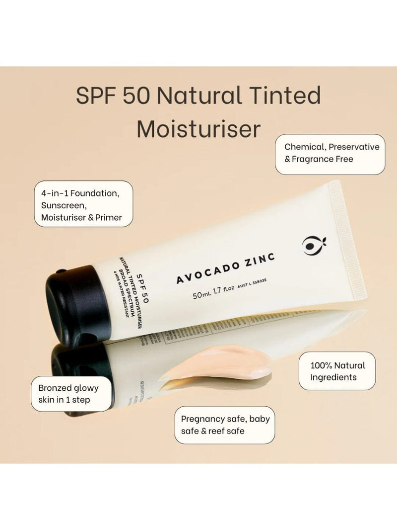 SPF 50 Natural Tinted Moisturiser - Medium Dark MOISTURISER AVOCADO ZINC 