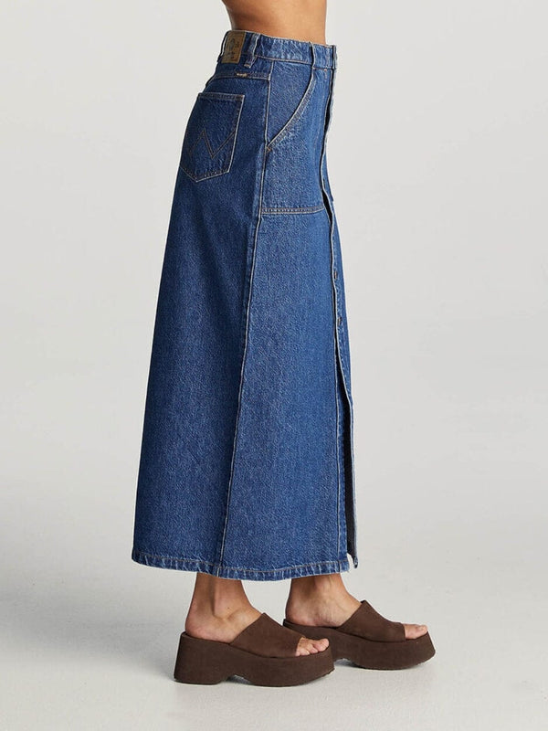 Button Through Maxi Skirt - Indigo Forever SKIRTS WRANGLER 