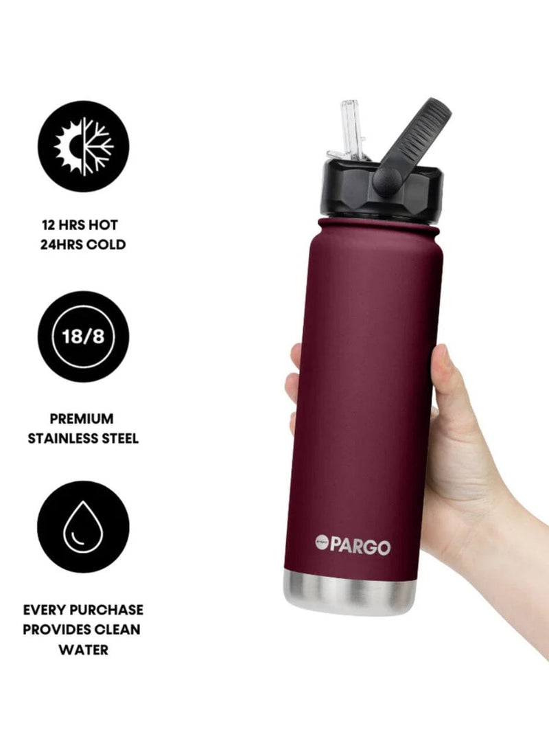 750mL Insulated Bottle w/ Straw Lid From Project Pargo BPA and Toxic Free - Wild Cherry DRINK BOTTLE PROJECT PARGO 