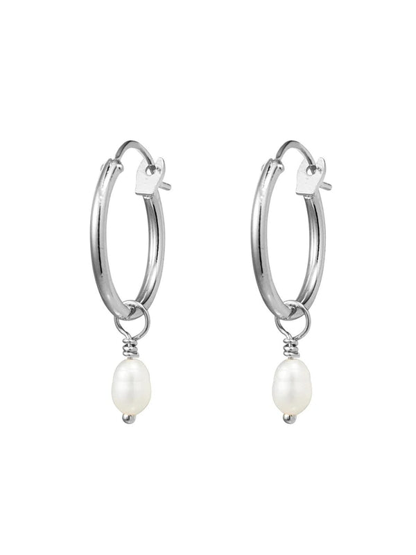 Dainty Pearl Hoops - Silver EARRINGS MIDSUMMER STAR 