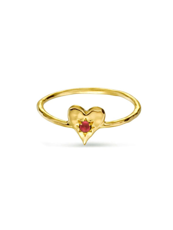 Love Heart Garnet Ring - Gold RINGS MIDSUMMER STAR 