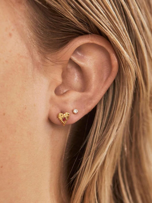 Love Heart Garnet Studs - Gold EARRINGS MIDSUMMER STAR 