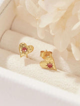 Love Heart Garnet Studs - Gold EARRINGS MIDSUMMER STAR 