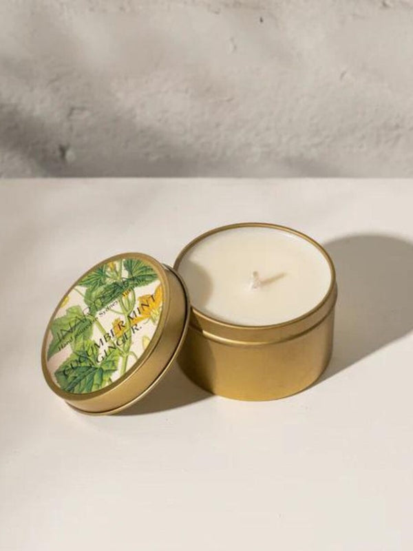 Hand Poured Soy Candle in Travel Tin Brass - Cucumber Mint & Ginger CANDLE INARTISAN 