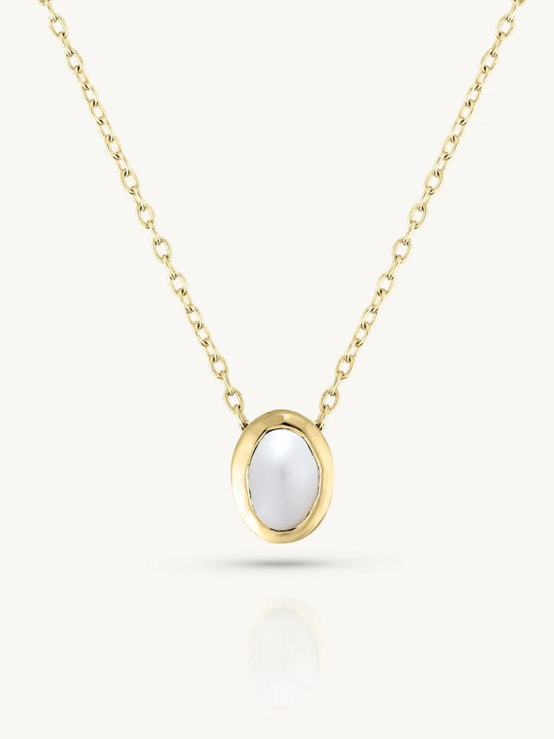 June Pearl Gold Oval Birthstone Necklace NECKLACES TONIMAY 