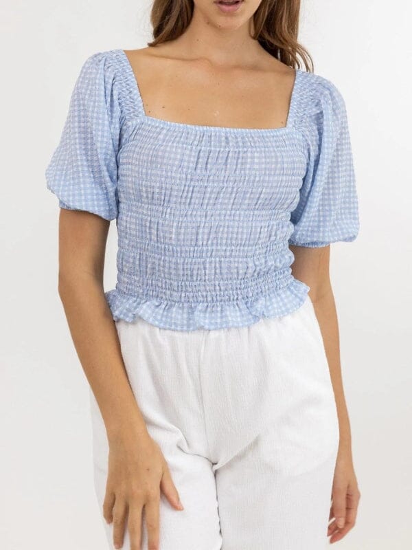 Maisy Check Smocked - Top Blue TOP RHYTHM 